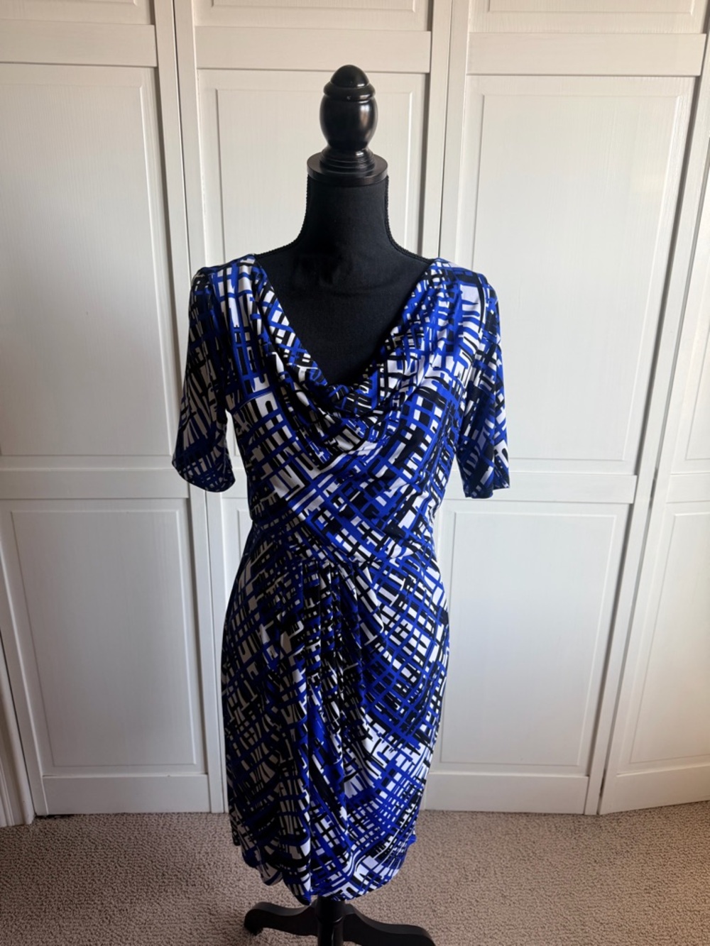 Ellen DeGeneres Blue and White Abstract Midi Dress
